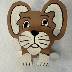 Handmade Stacked Cut Painted Blocks 3D Wooden Folk Art Dog Mouse Artist Signed